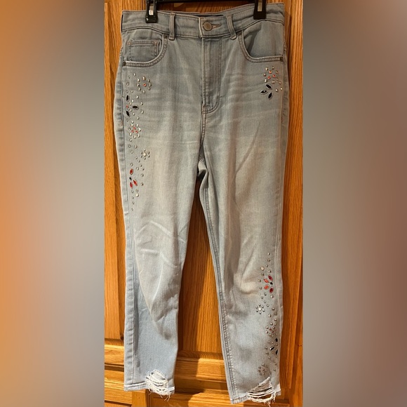 Express Super High Waisted Embellished Ripped Ankle Leggings Jeans Size 2 Short - Picture 10 of 16